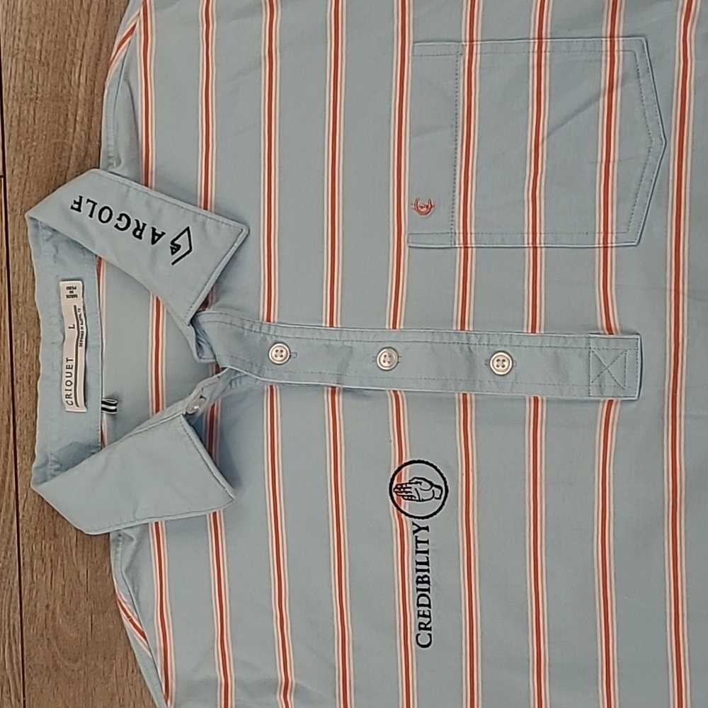 CRIQUET Blue Striped Embroidered ARGOLF Golf Tour Edge Exotics‎ Sz L Polo Shirt